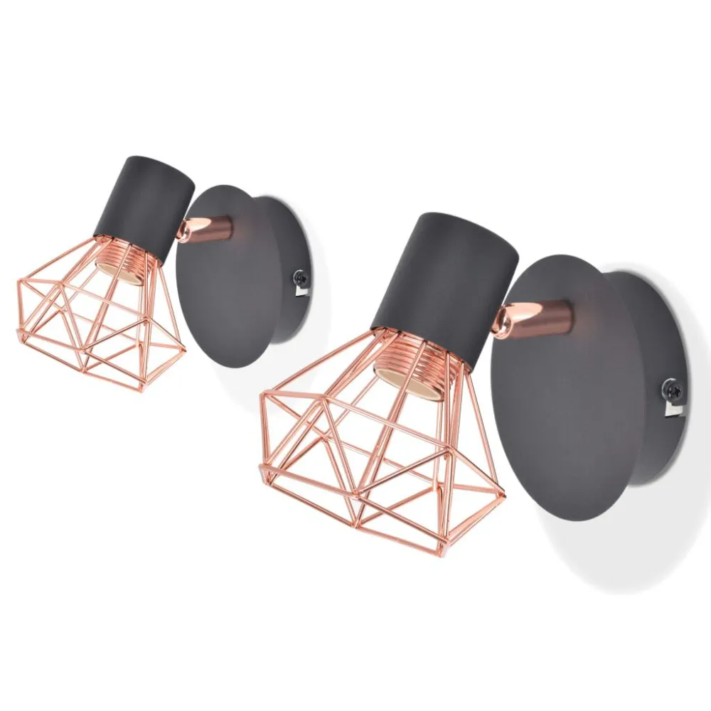 Abajur de Parede Candeeiro de parede 2 pcs E14 preto e cobre