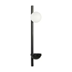 Candeeiro de parede com 1 abajur e vaso em metálico preto 55 cm ISABELLA