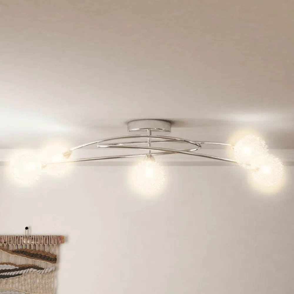 Candeeiro de teto abajures malha arame para 5 lâmpadas LED G9 em Preto Fosco