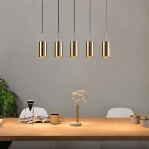 Candeeiro de teto metálico 5 abajures L79 x A120 cm dourado e preto - FILARI