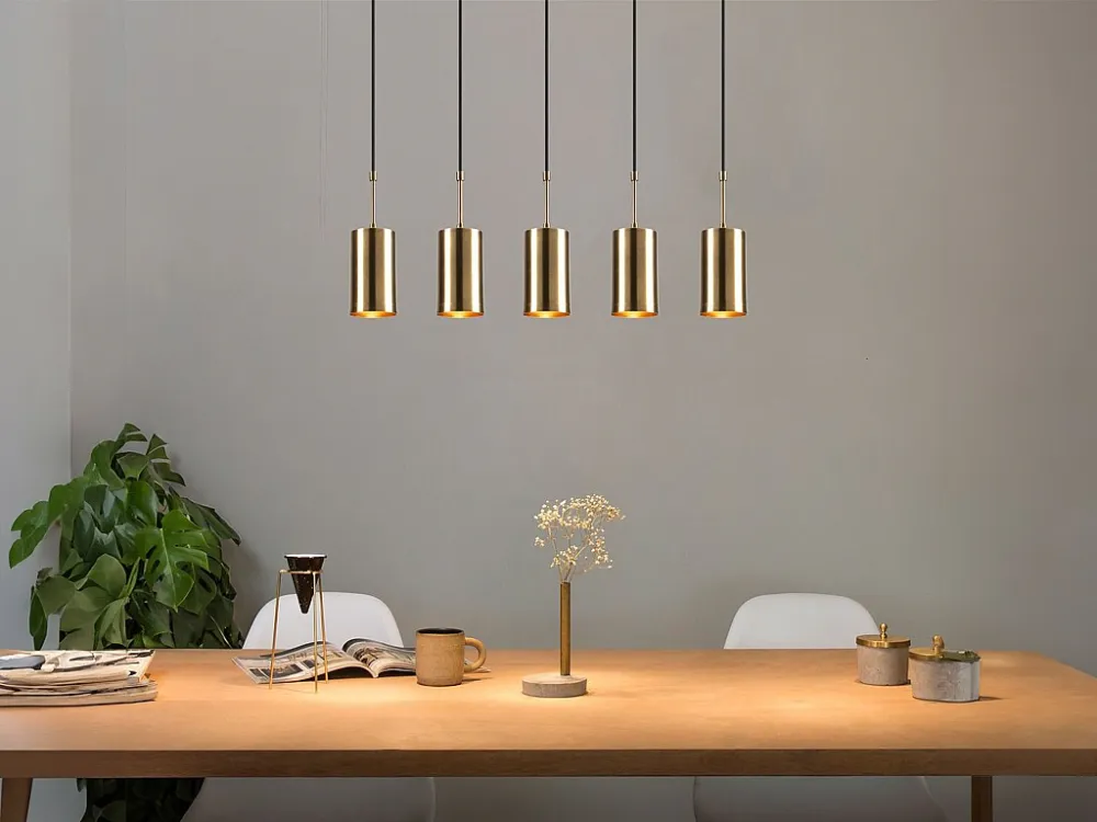 Candeeiro de teto metálico 5 abajures L79 x A120 cm dourado e preto - FILARI