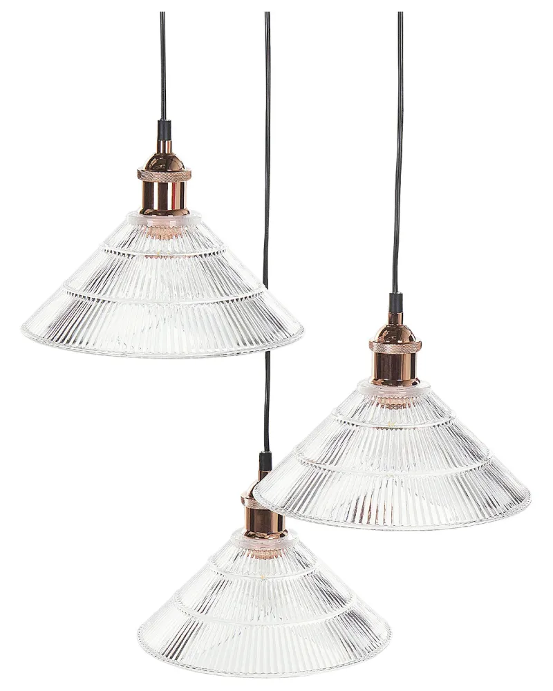 Lustre de Cristal Premium Candeeiro de teto com 3 abajures em vidro transparente CURONE