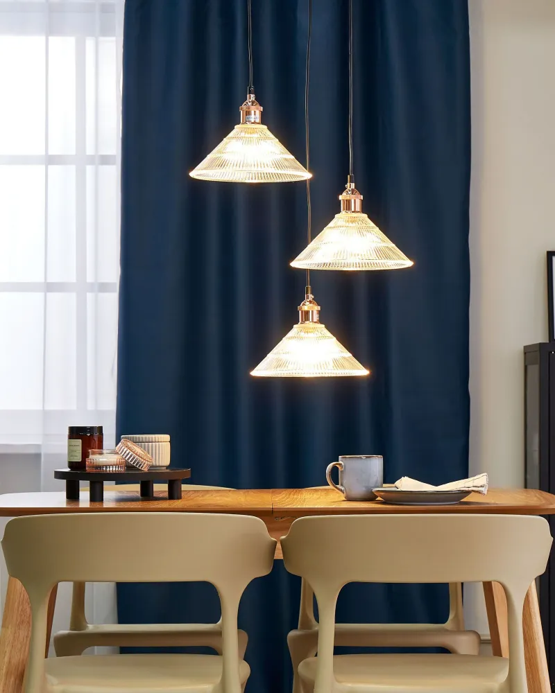 Lustre de Cristal Premium Candeeiro de teto com 3 abajures em vidro transparente CURONE