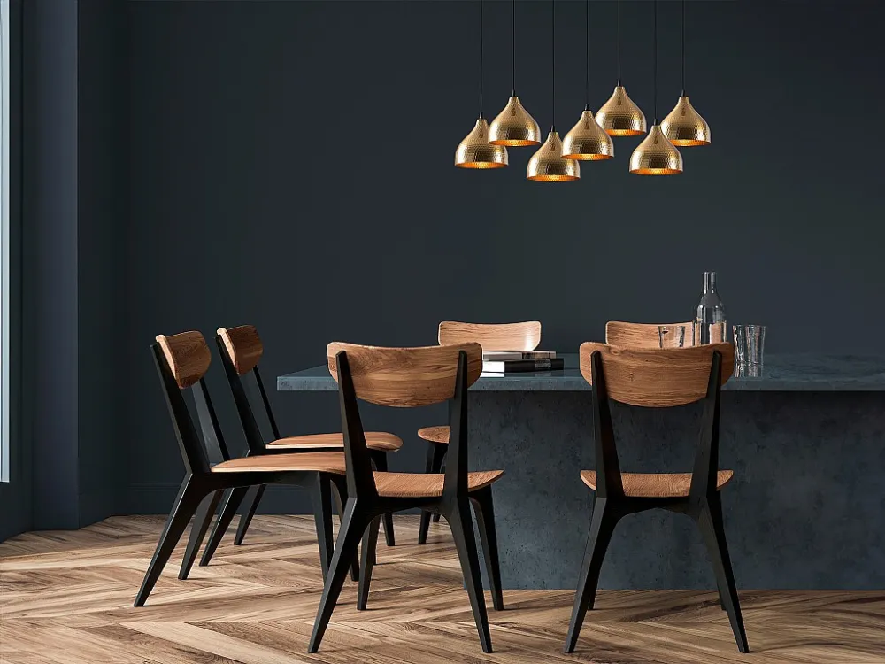 Lustre de Cristal Premium Candeeiro de teto metálico 7 abajures L88 x A114 cm dourado e preto - SONITI