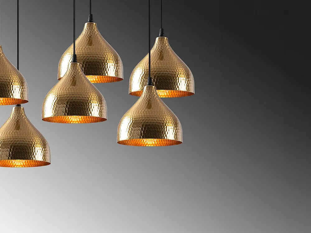 Lustre de Cristal Premium Candeeiro de teto metálico 7 abajures L88 x A114 cm dourado e preto - SONITI