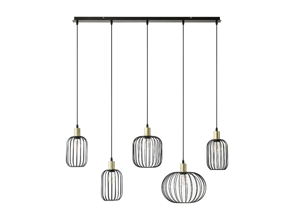 Lustre filiforme em metálico com 5 abajures C110xA125xL30 cm preto - FATICK para Quarto e Corredor
