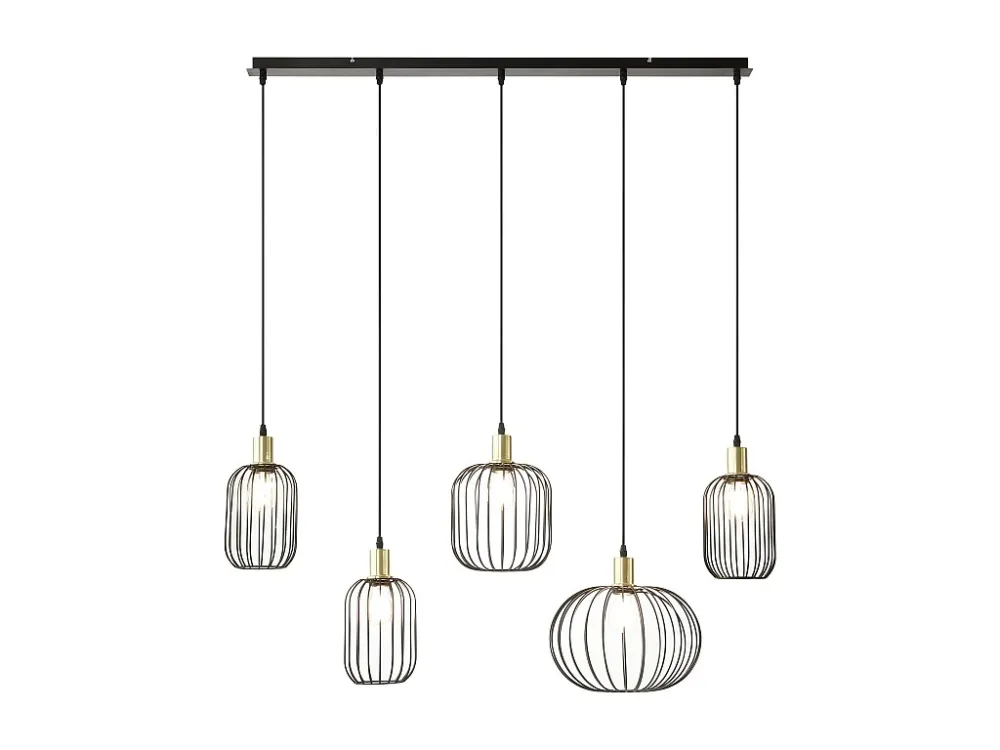 Lustre filiforme em metálico com 5 abajures C110xA125xL30 cm preto - FATICK para Quarto e Corredor