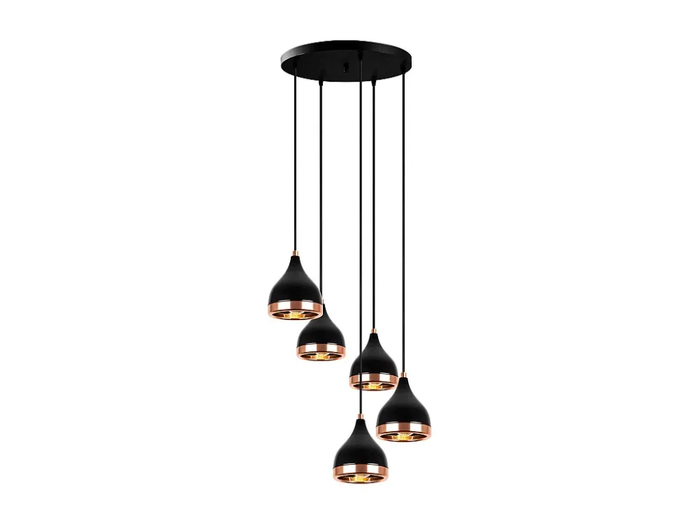 Lustre em metálico preto e acobreado, 5 abajures, D43 x A45/135 cm - YILDO