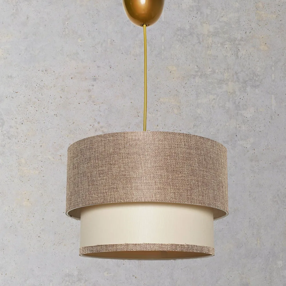 Lâmpada de Cristal Suspensão Clara base Ouro com abajur Ø30cm bicolor Taupe e bege