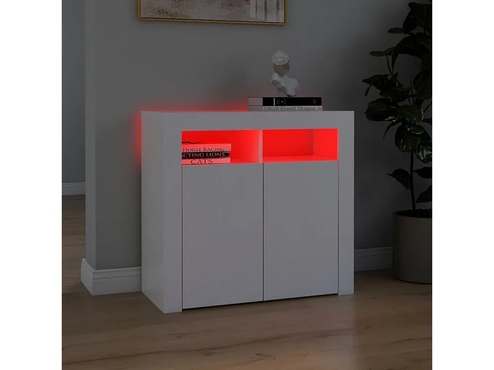 Aparador com luzes LED 80x35x75 cm branco