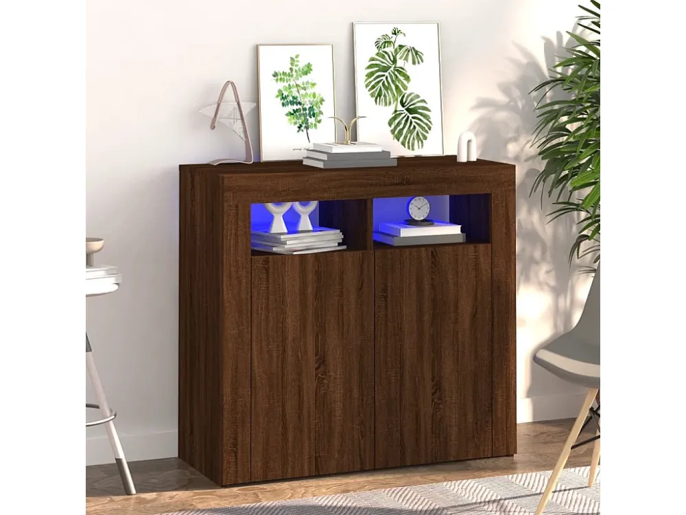 Aparador com luzes LED 80x35x75 cm carvalho castanho