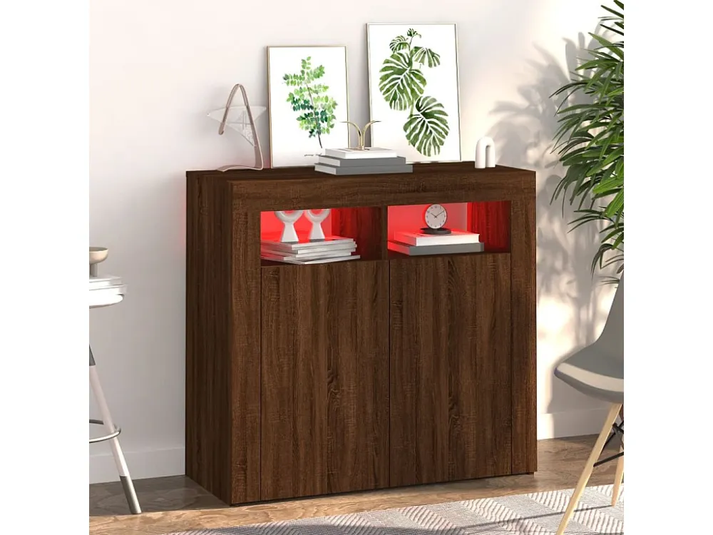Aparador com luzes LED 80x35x75 cm carvalho castanho