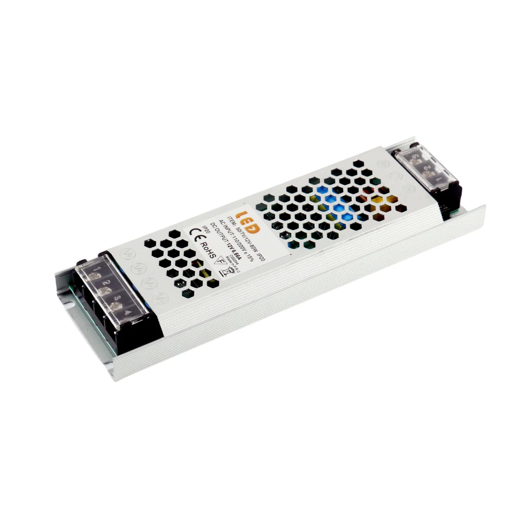 Driver/Transformador Delgado P/ Fita LED 12V 6,66A 80W IP20