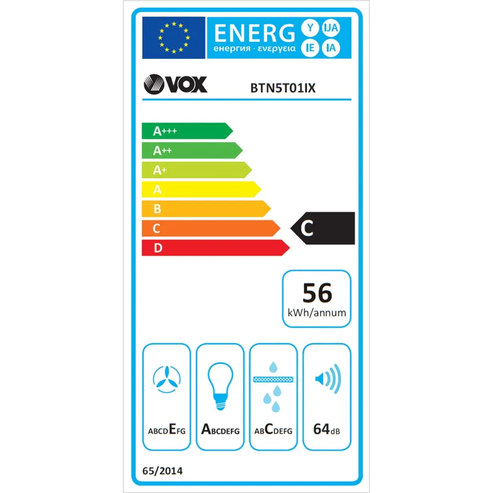 Exaustor Vox BTN5T01IX | 443 m³/h, 3 velocidades, Inox