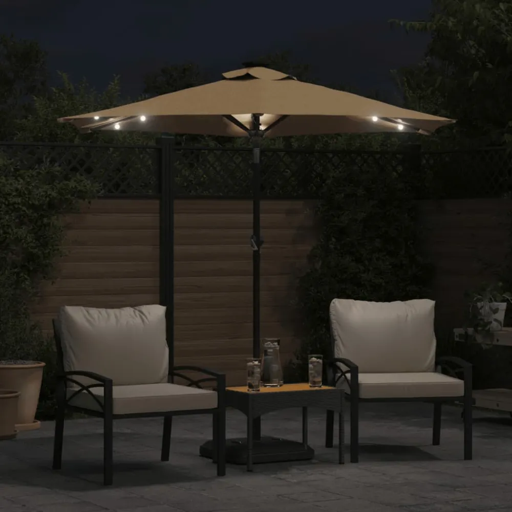 Guarda-sol jardim com LEDs e poste de ço 225x225x212 cm