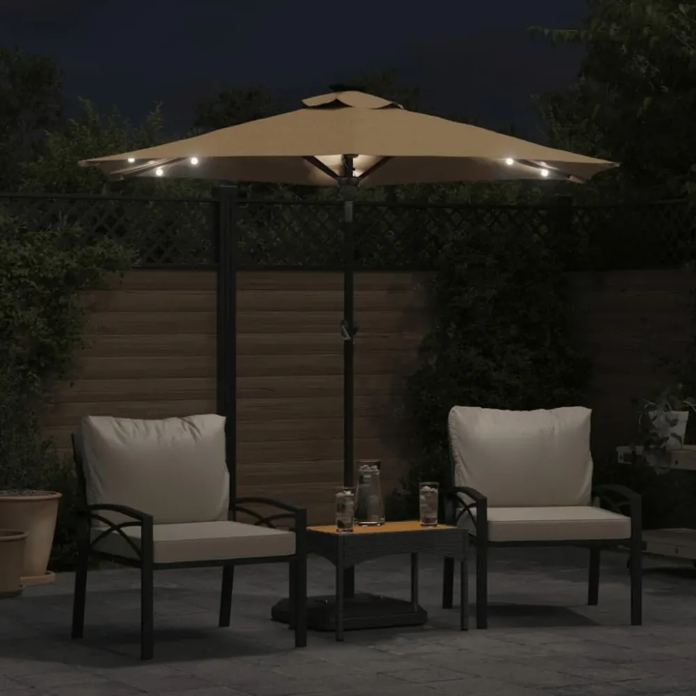 Guarda-sol jardim com LEDs e poste de ço 225x225x212 cm