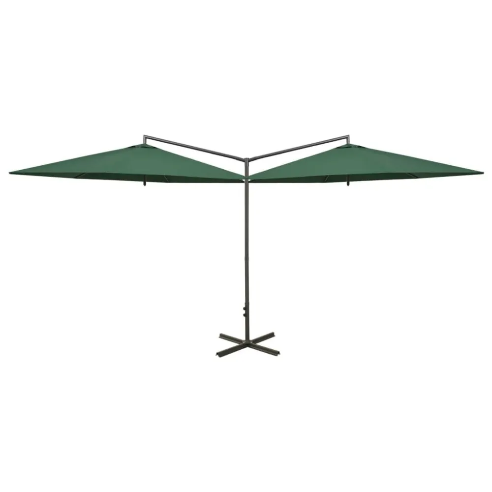 Guarda-sol de jardim duplo com poste de ço 600 cm verde