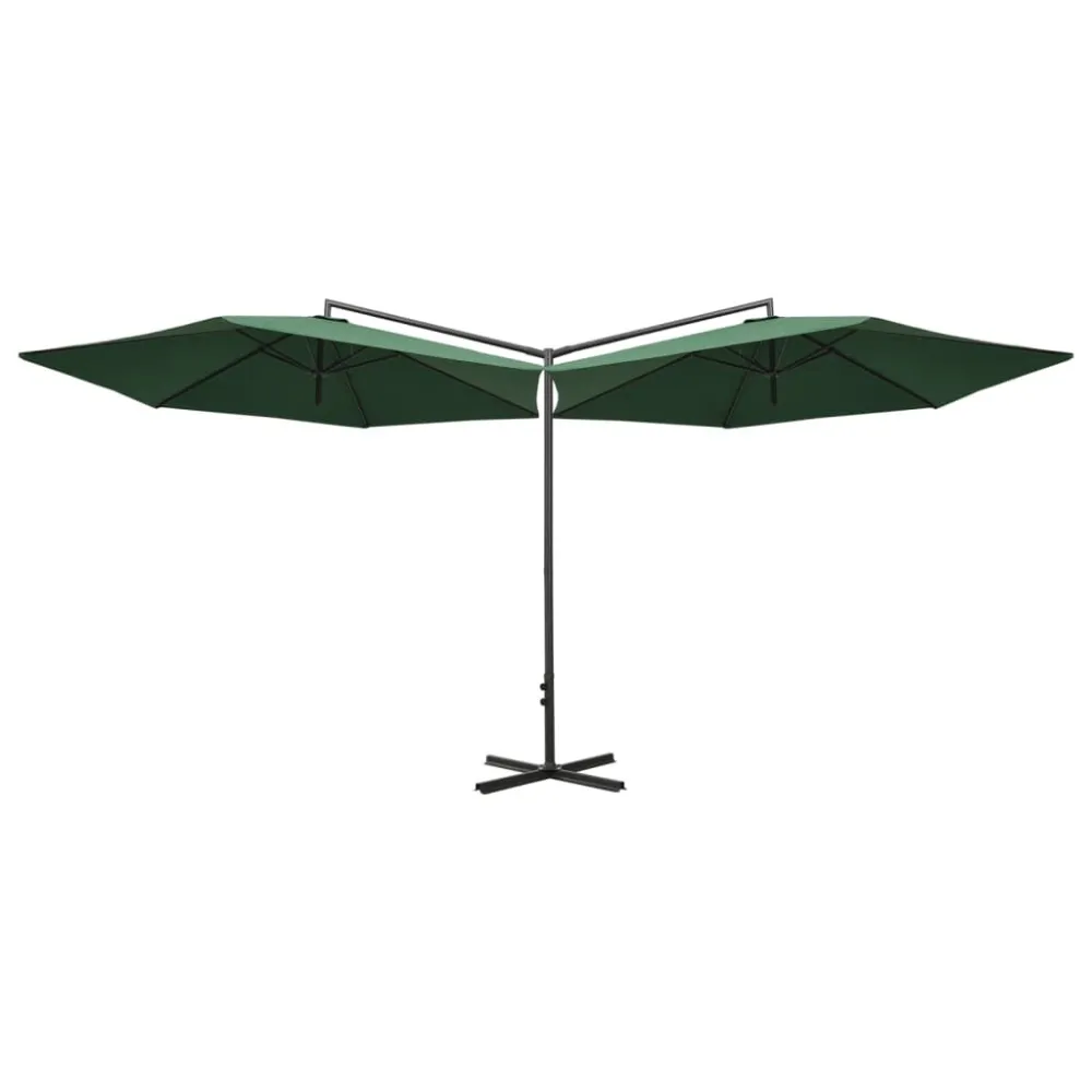 Guarda-sol de jardim duplo com poste de ço 600 cm verde