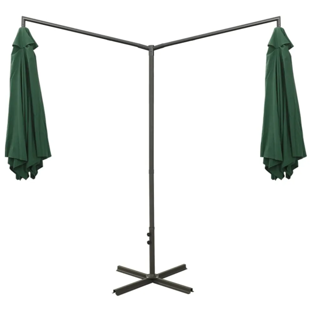 Guarda-sol de jardim duplo com poste de ço 600 cm verde