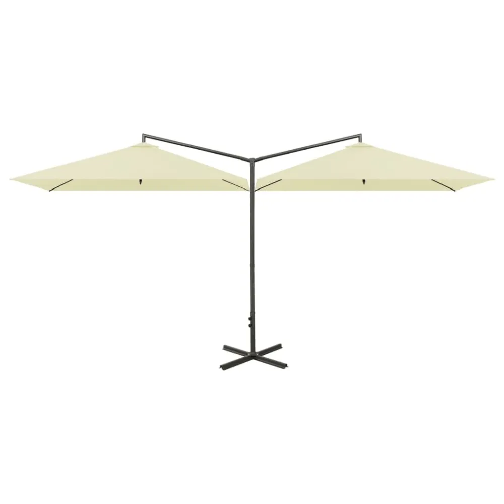 Guarda-sol de jardim duplo com poste de ço 600x300 cm areia