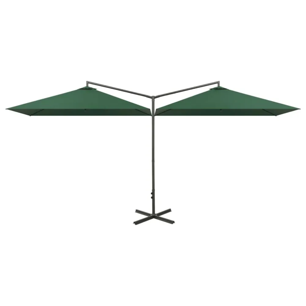 Guarda-sol de jardim duplo com poste de ço 600x300 cm verde