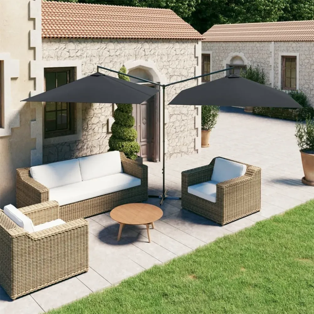 Guarda-sol de jardim duplo com poste de ço 600x300 cm antracite