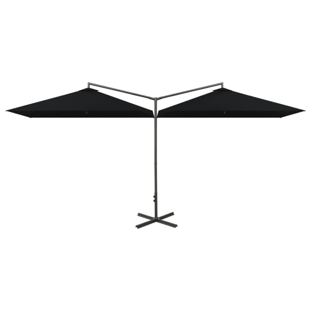 Guarda-sol de jardim duplo com poste de ço 600x300 cm preto