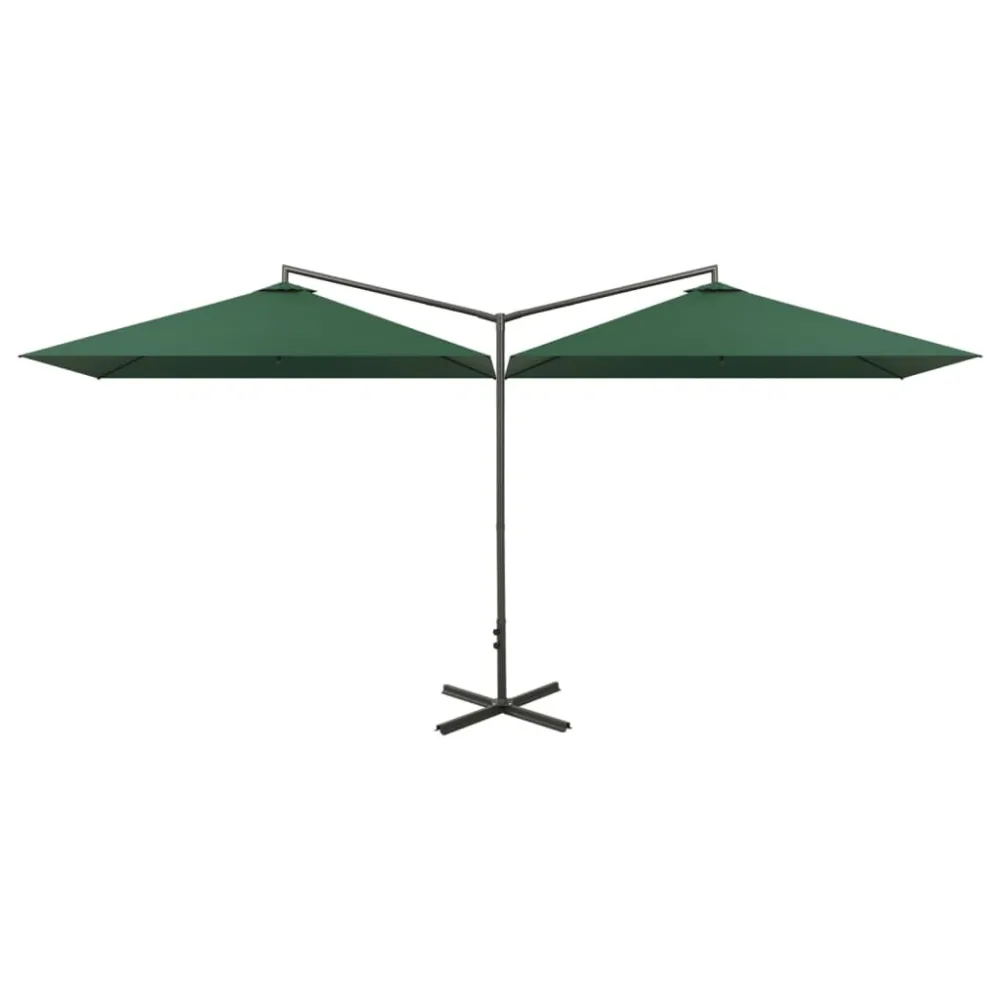 Guarda-sol de jardim duplo com poste de ço 600x300 cm verde
