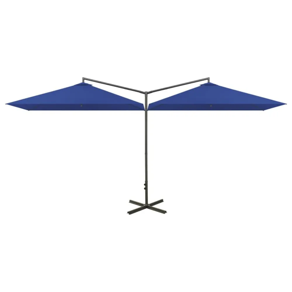 Guarda-sol de jardim duplo com poste de ço 600x300cm azul-ciano
