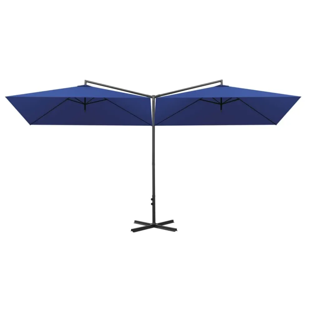 Guarda-sol de jardim duplo com poste de ço 600x300cm azul-ciano