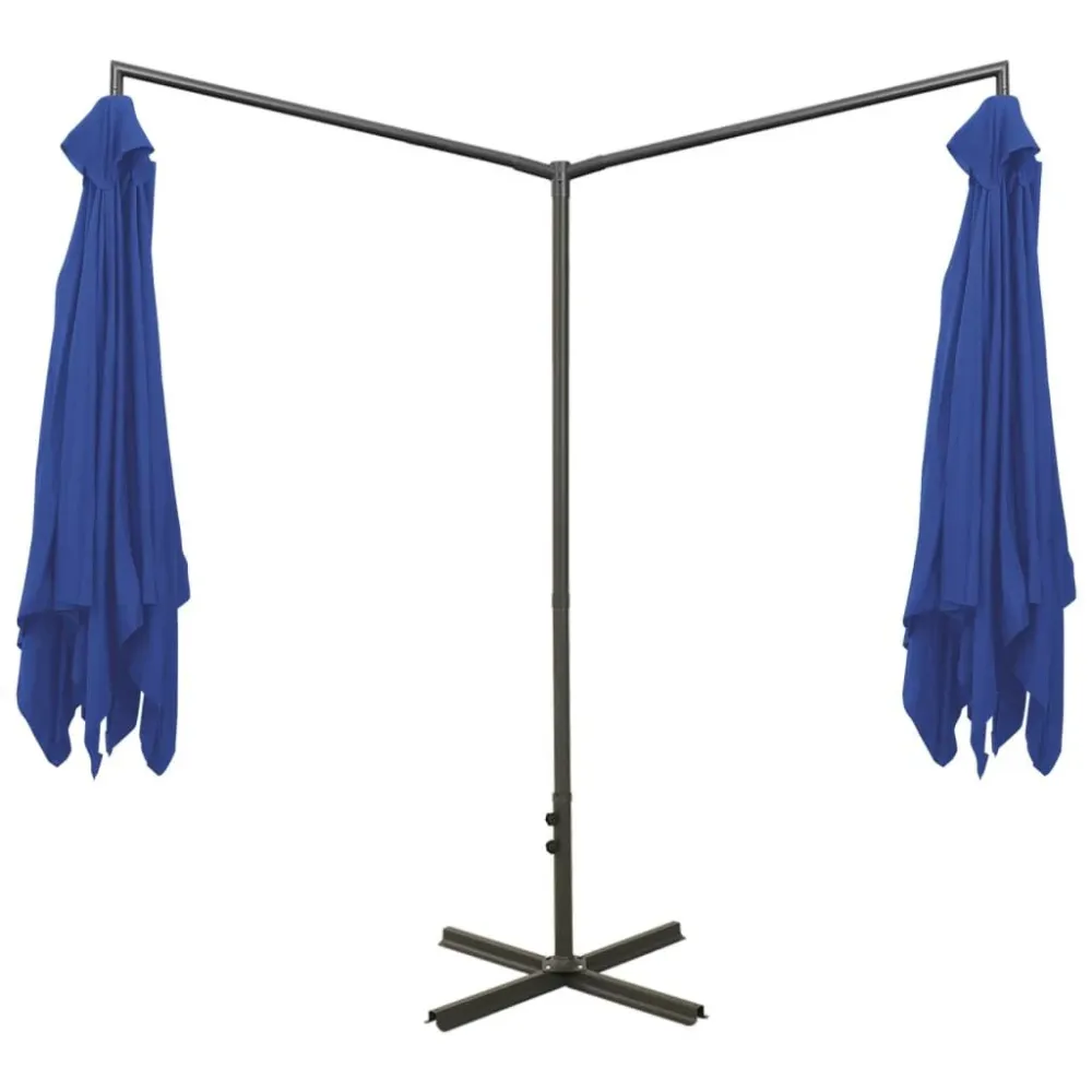 Guarda-sol de jardim duplo com poste de ço 600x300cm azul-ciano