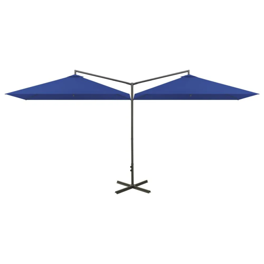 Guarda-sol de jardim duplo com poste de ço 600x300cm azul-ciano