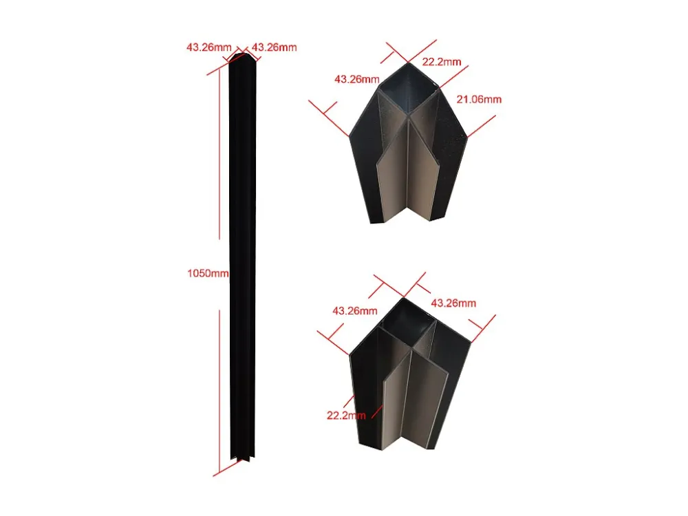 Poste de canto para divisória atelier alumínio termolacado 105 cm preto BAYVIEW