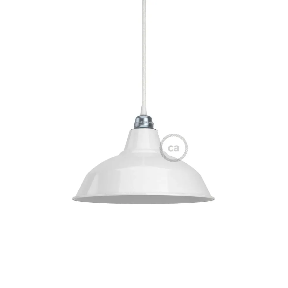 Abajur Bistrot em metal esmaltado com casquilho E27, diâmetro 30 cm - Branco