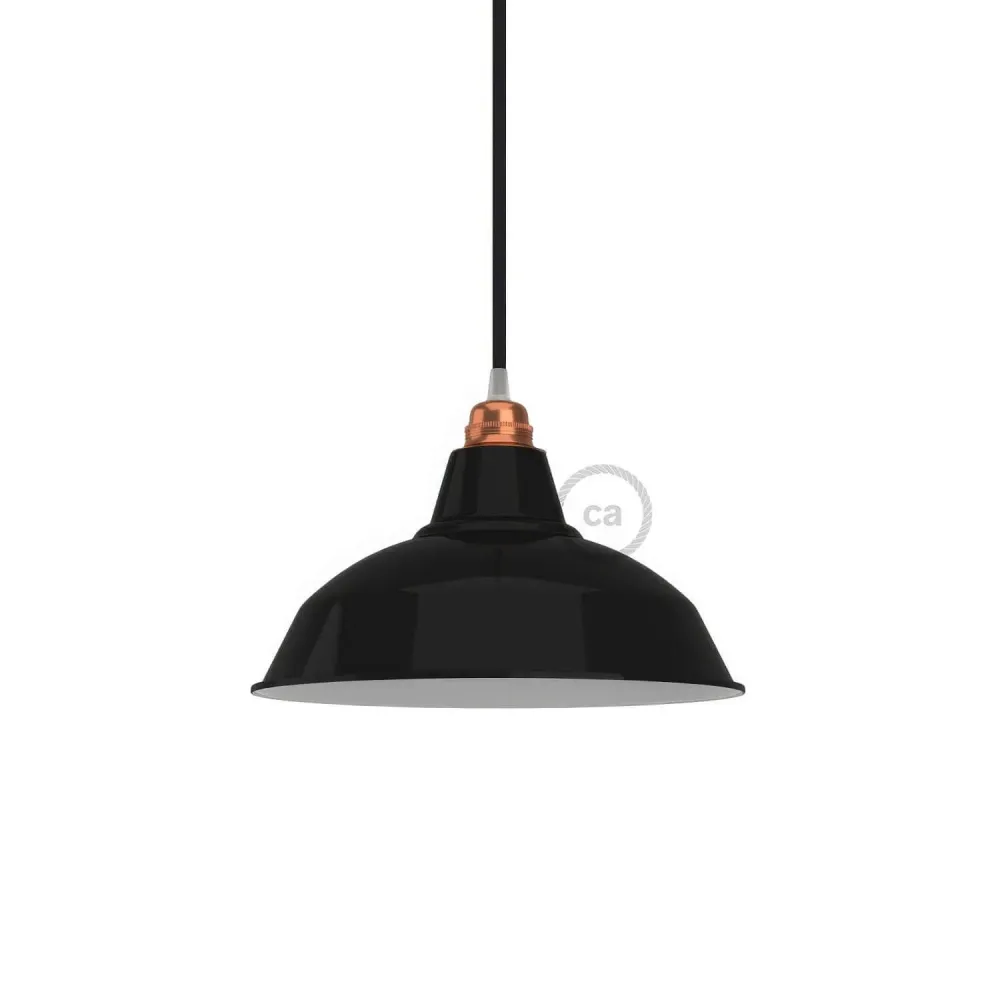 Abajur Bistrot em metal esmaltado com encaixe E27, diâmetro 30 cm - Preto