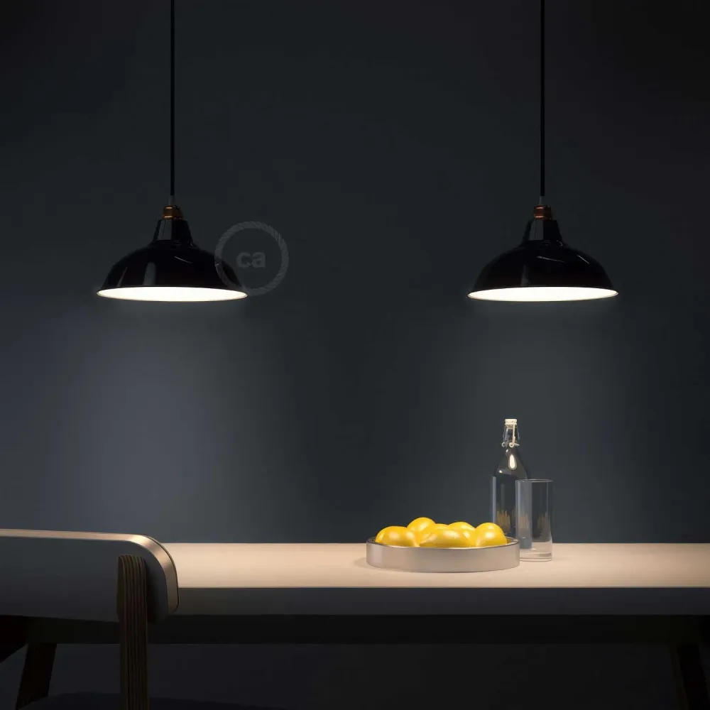 Abajur Bistrot em metal esmaltado com encaixe E27, diâmetro 30 cm - Preto