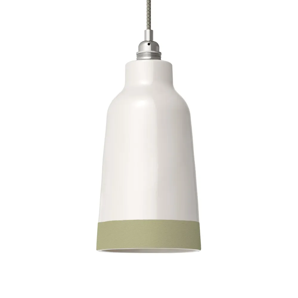 Abajur Bottiglia bicolor em cerâmica Branco e Verde sálvia, coleção Materia - Fabricado em Itália