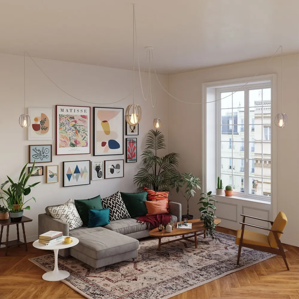 Abajur Cablò multicolor 50 cm e cabos em linho branco