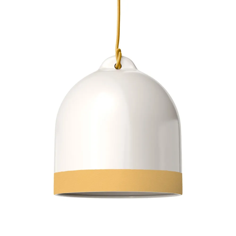 Abajur Campana M bicolor em cerâmica Branco e Amarelo, coleção Materia - Made Italy