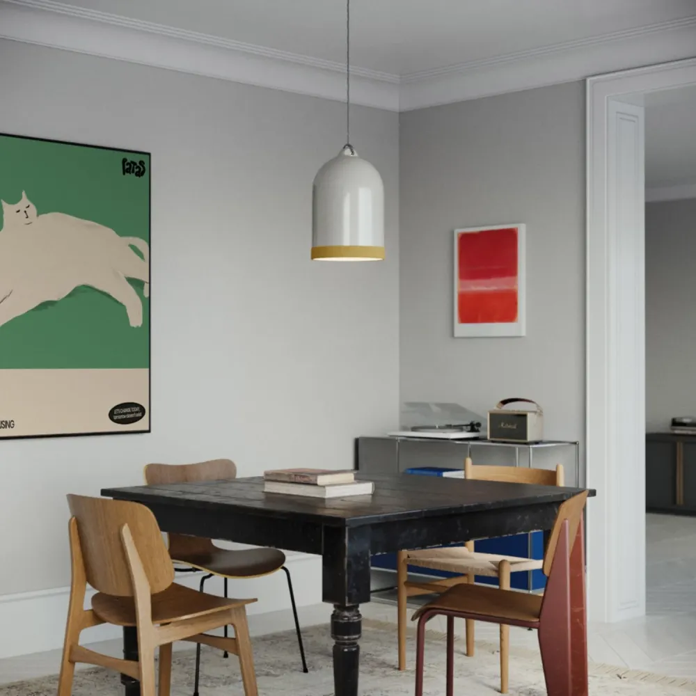 Abajur Campana XL bicolor em cerâmica Branco e Amarelo, coleção Materia - Made Italy