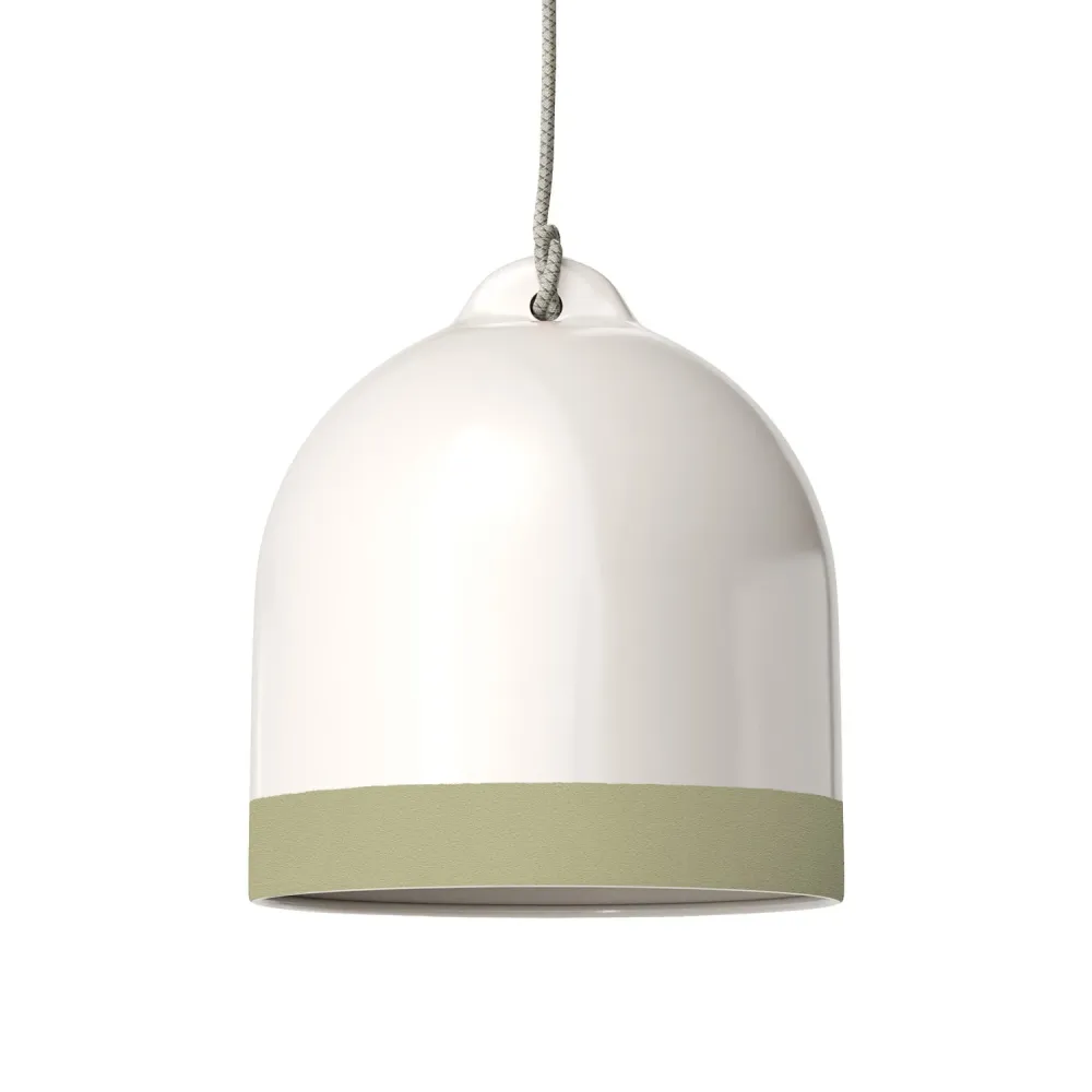 Abajur Campana M bicolor em cerâmica Branco e Verde sálvia, coleção Materia - Made Italy
