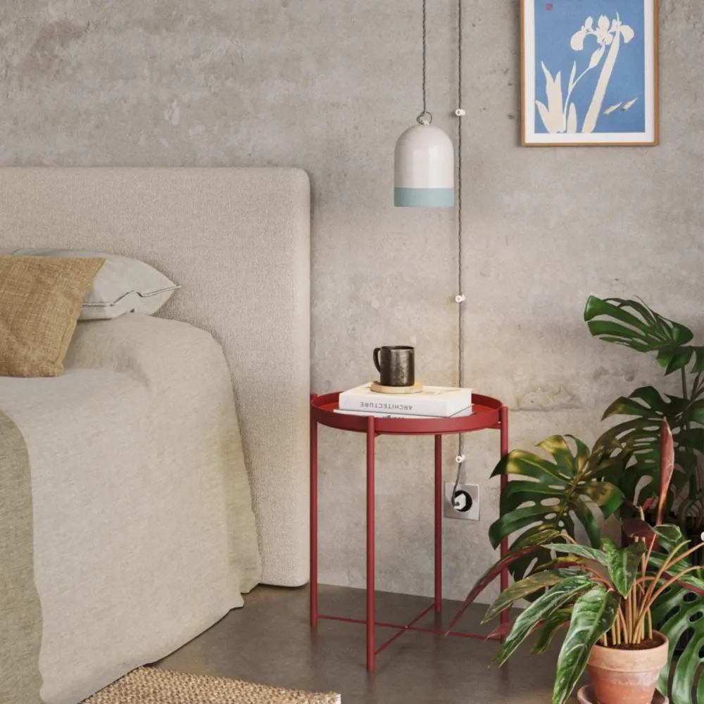 Abajur Campana Mini XS bicolor em cerâmica Branco e Azul, coleção Materia - Made Italy
