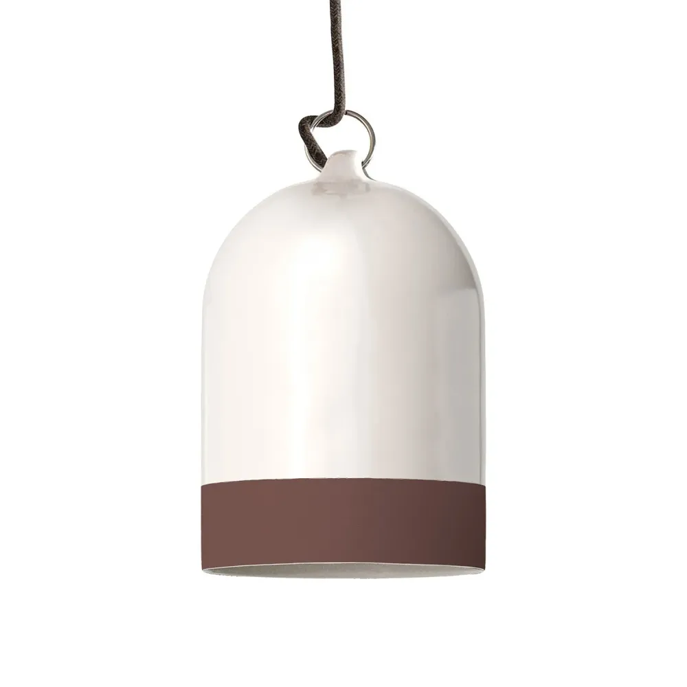 Abajur Campana Mini XS bicolor em cerâmica Branco e Castanho, coleção Materia - Fabricado em Itália