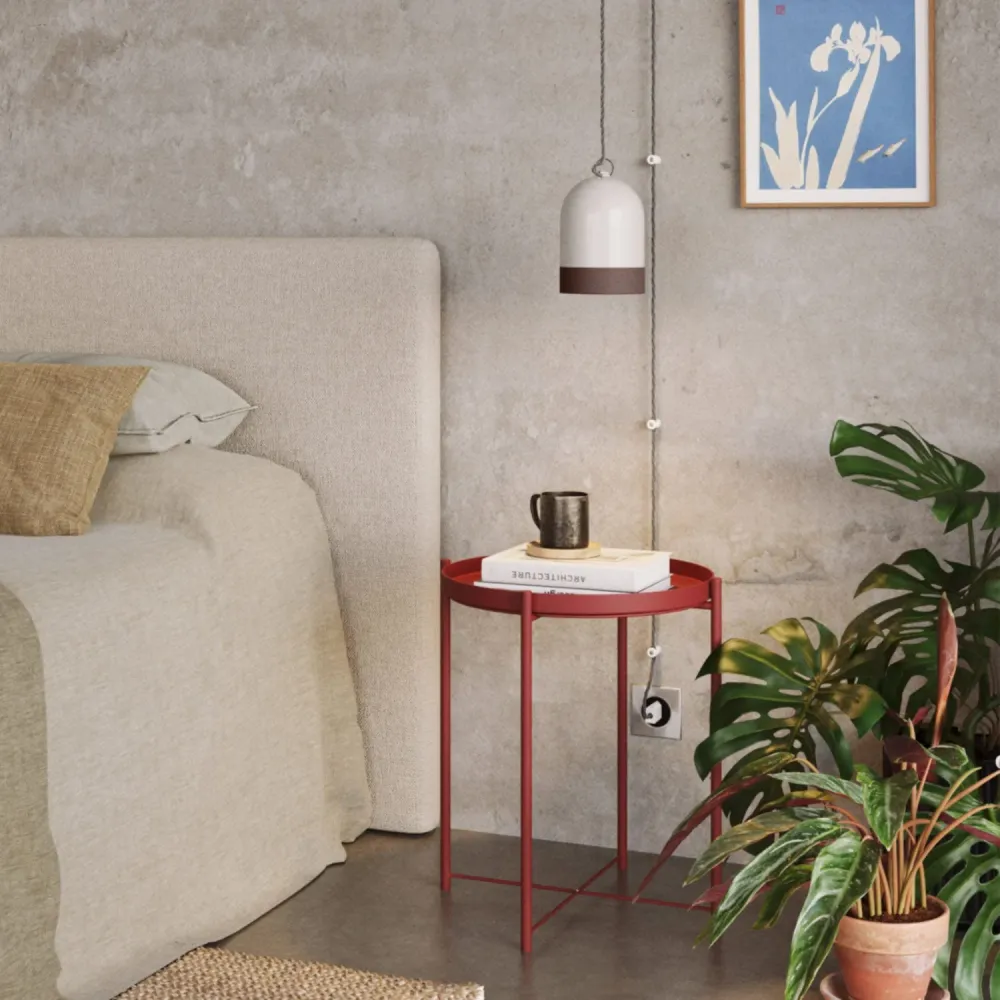 Abajur Campana Mini XS bicolor em cerâmica Branco e Castanho, coleção Materia - Fabricado em Itália