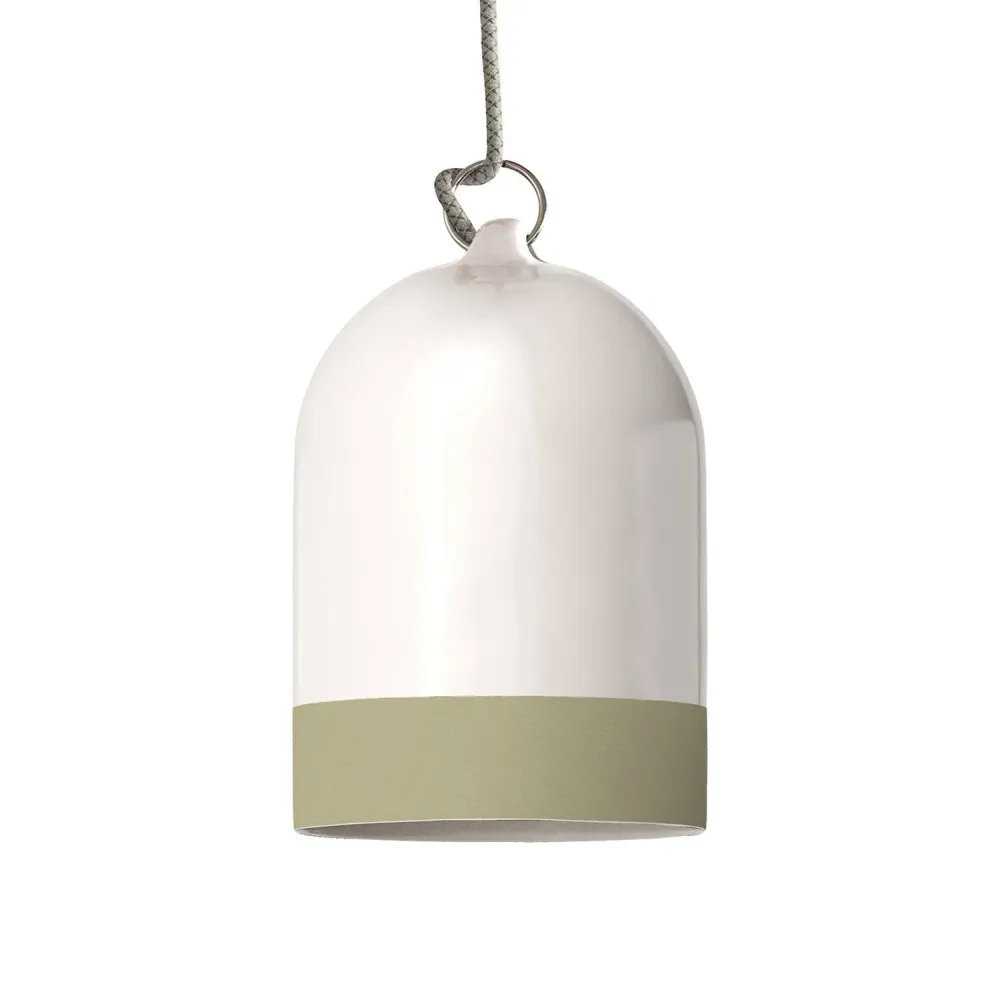 Abajur Campana Mini XS bicolor em cerâmica Branco e Verde sálvia, coleção Materia - Fabricado em Itália