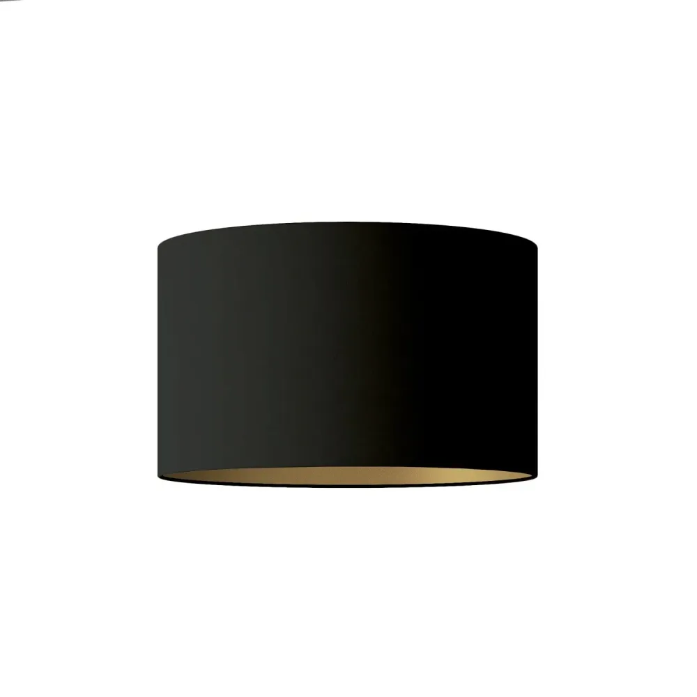 Abajur Cilindro L em tecido com casquilho E27 - Made Italy - Preto/Ouro