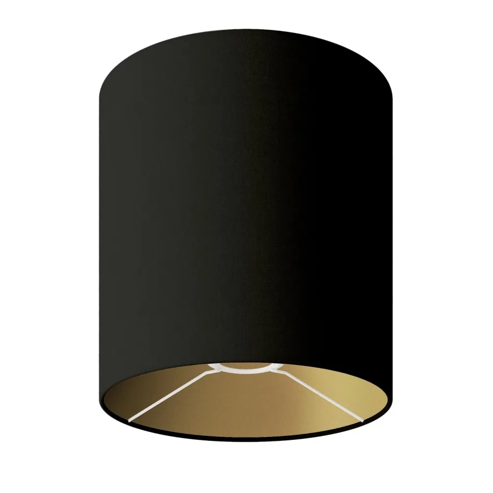 Abajur Cilindro M em tecido com encaixe E27 - Made Italy - Cinette preto interior Ouro