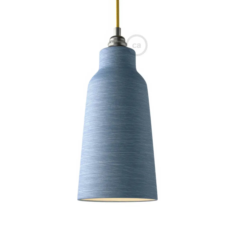 Abajur Garrafa em cerâmica, coleção Materia - Made Italy - Azul aviador riscado