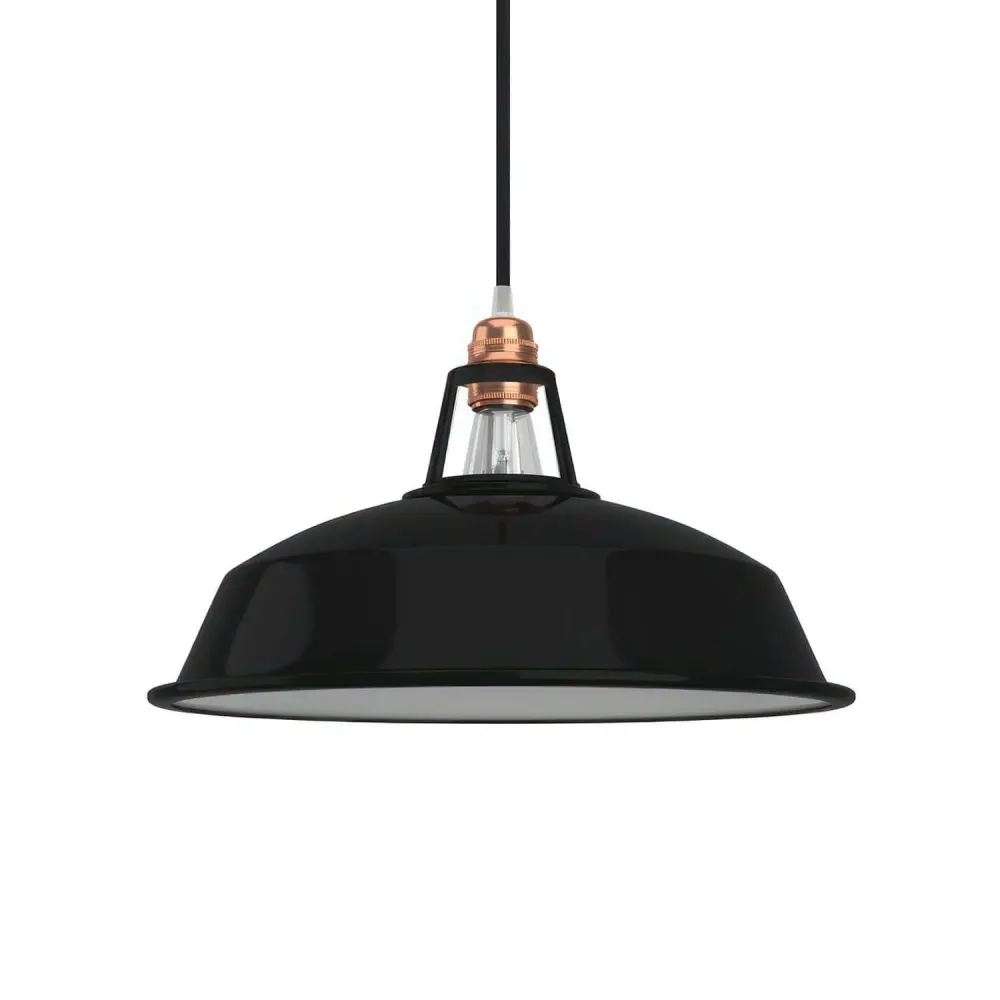 Abajur Harbour em metal esmaltado com base E27, diâmetro 38 cm - Preto