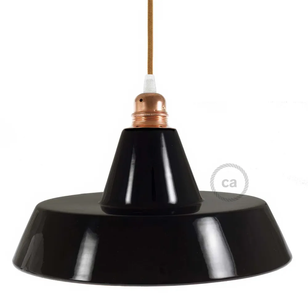 Abajur industrial em cerâmica para suspensão - Made Italy - Preto - Cobre